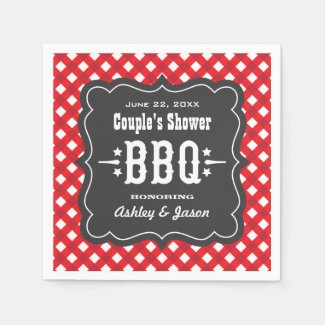 BBQ Gingham Plaid Napkins | Red and Charcoal Black Disposable Napkins