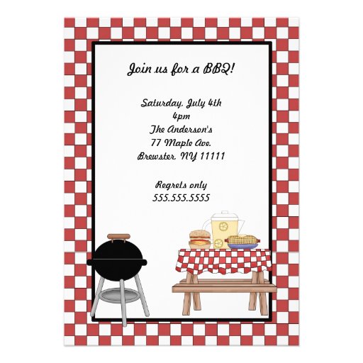 BBQ Invitation with grill and picnic table