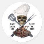 BBQ Skull w/Crossed Utensils & Ribs Round Stickers