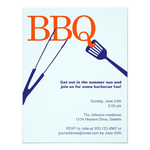 BBQ summer barbecue cool tool blue cookout custom Custom Invitations