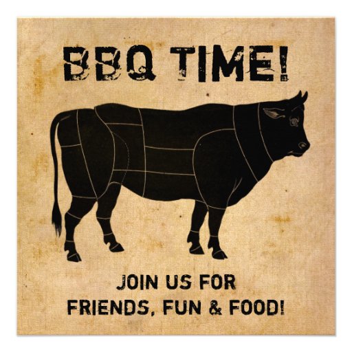 BBQ Time! (distressed paper background) Custom Invites (front side)