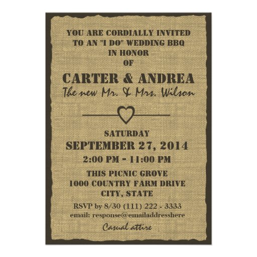 BBQ Wedding Reception Custom Invitations (front side)
