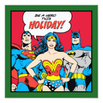 christmas, holiday, seasons greetings, xmas, wonder woman, superman, batman, be a hero, super hero, Invitation med brugerdefineret grafisk design