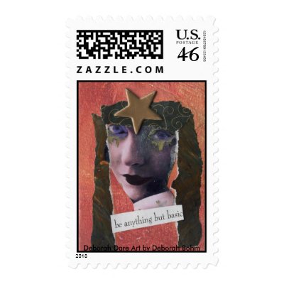 BE ANYTHING BUT BASIC Postage Stamp by DeborahDareArt