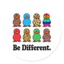 Be Different Ducks Round Stickers