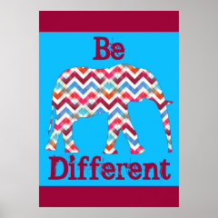 Be Different Funky Chevron Elephant Poster