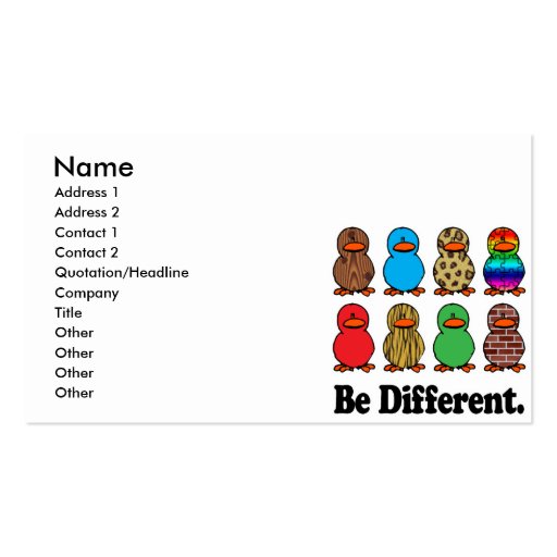 be different funny pattern ducky ducks business card template (front side)
