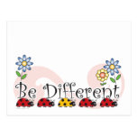 Be Different Ladybugs with Flowers Postcard