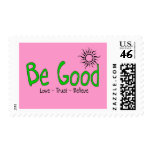 be good logo bright green w/ pink back stamp