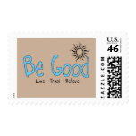 be good logo light blue w/ brown back postage