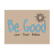 be good logo light blue w/ brown back postcards
