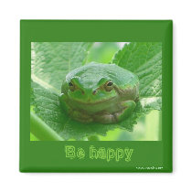 Be happy - green smiling frog magnet by Rainmountain Be happy - green smiling frog magnet