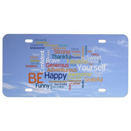 Be Happy Word Cloud in Blue Sky Inspire License Plate