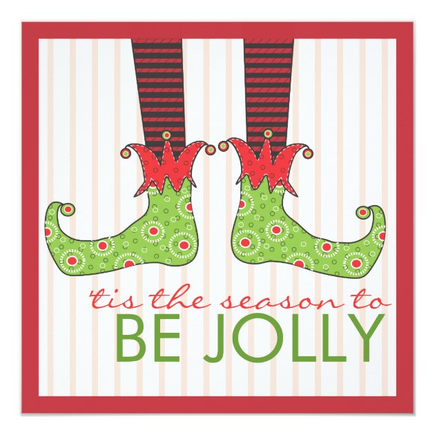 Be Jolly Fun Elf Feet Holiday Christmas Party Card (front side)
