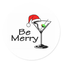 Be Merry Christmas Martini Round Stickers