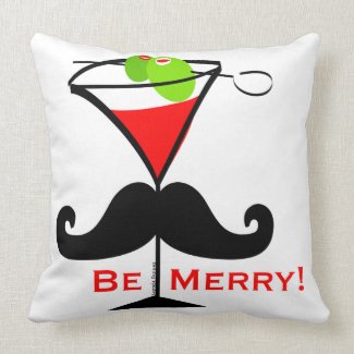 Be Merry Mustache Throw Pillow