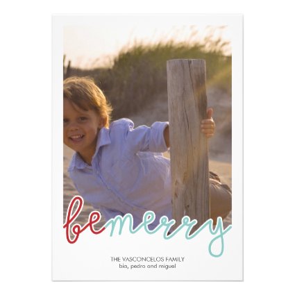 Be Merry Photo Christmas Holiday Wishes Red Blue Announcement