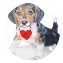 Be Mine Bagel the Beagle Round Stickers