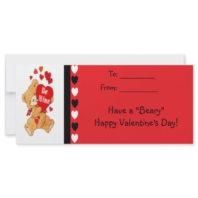 Be Mine Bear Kids Beary Happy Valentines Cards Rack Card Template by 