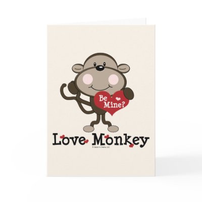 Be Mine Love Monkey Valentine Blank Greeting Card by HolidayTeesGifts
