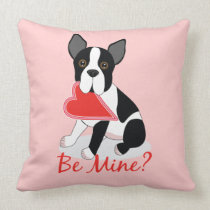 Be Mine? Sweet Boston Terrier Love Throw Pillow pillows