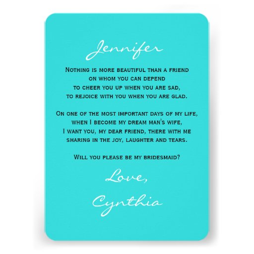 Be My Bridesmaid Poem Invitations Turquoise