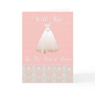 Be My Maid of Honor Invitation in Pink with Lace Greeting Cards