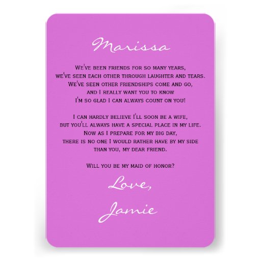 Be My Maid of Honor Poem Invitations Orchid