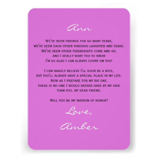 Be My Matron of Honor Poem Invitations Orchid