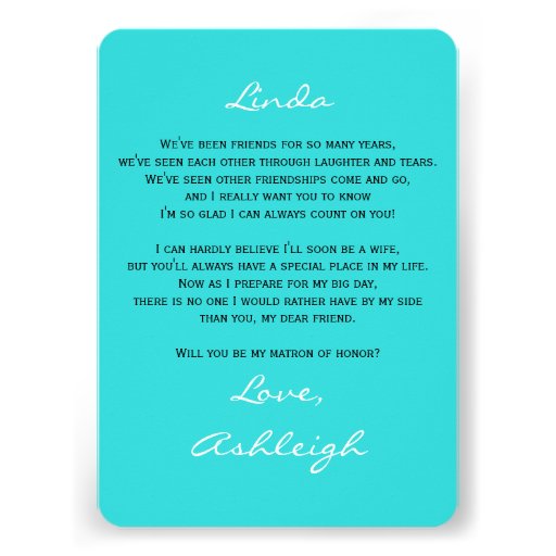 Be My Matron of Honor Poem Invitations Turquoise
