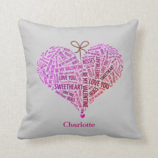 Be My Valentine Love Heart Word Cloud Personalized Throw Pillows