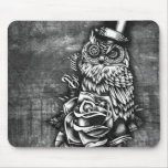 Be Wise tattoo style owl on digital wood base. Mouse Pads