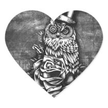 Be Wise tattoo style owl on digital wood base. stickers
