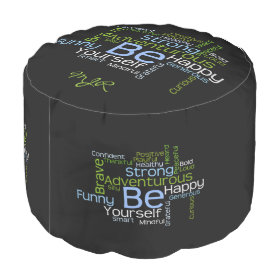 BE Yourself Inspirational Word Cloud Round Pouf