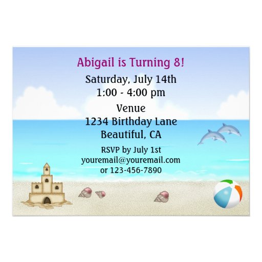 Beach and Dolphins Birthday Invitation for Girls