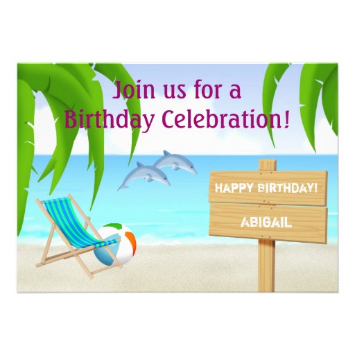 Beach and Dolphins Birthday Invitation for Girls