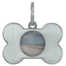 Beach and dune and jetty empty except one pet name tags