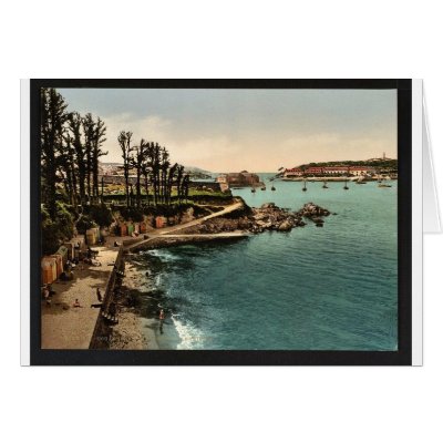 Beach and Ile de Tristan, Douarnenez, France vinta Greeting Card by photochrom