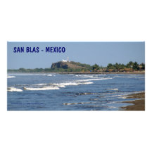 Beach and Lighthouse San Blas Mexico Customized Photo Card