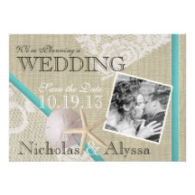 Beach and Vintage Lace Romantic Save the Date Invite