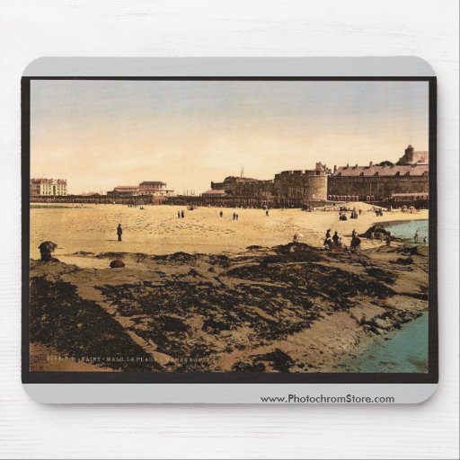 Beach at low tide, St. Malo, France vintage Photoc Mouse Pad