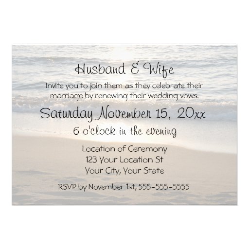 Beach at Sunset Wedding Vow Renewal Invitations