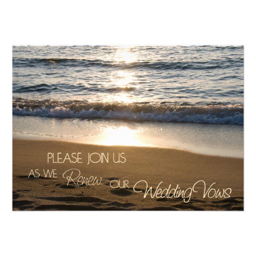 Beach at Sunset Wedding Vow Renewal Invitations (front side)