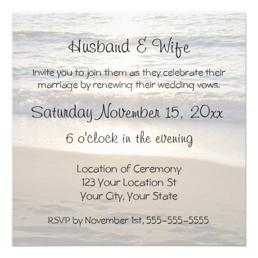 Beach at Sunset Wedding Vow Renewal Invitations