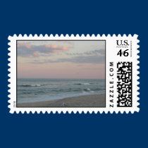 Beach at Sunset with gull postage