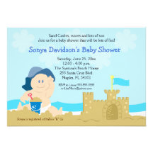 Beach Baby Sand Castle Boy Baby Shower 5x7 Custom Invites