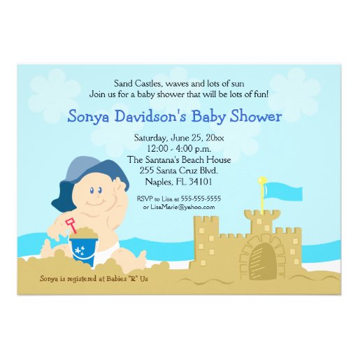 Beach Baby Sand Castle Boy Baby Shower 5x7 Custom Invites