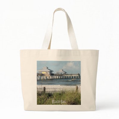 Beach Bag with Beach Scene and Fishing Dock by posyrosie