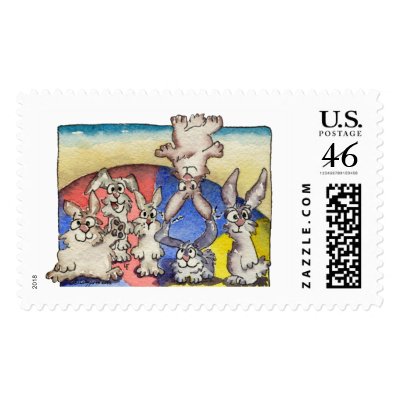 Beach Ball Bunnies Custom Postage Stamps by zooogle