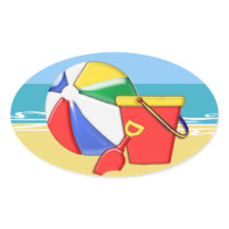 Beach Ball, Pail & Shovel at the Shore Oval Sticker